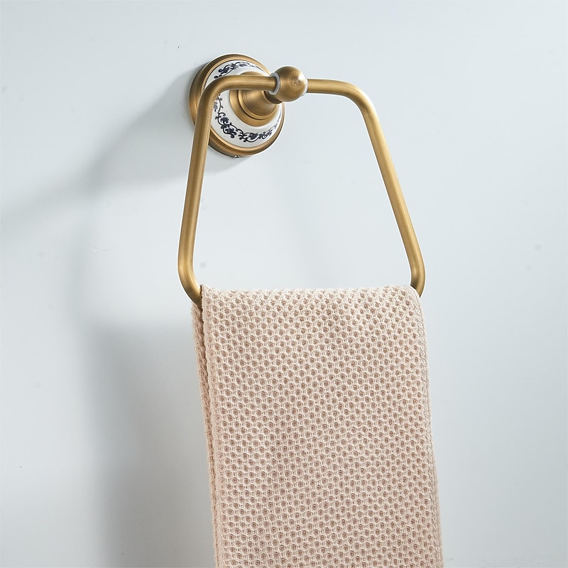 Antique Brushed Brass Towel Holder Towel Ring , Copper for Bathrooms, Trapezoid Hand Towel Rack Wall Mounted Decorative2
