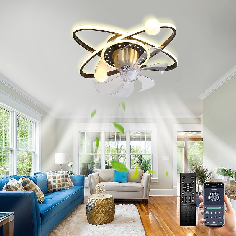 Ceiling Fan with Light Dimmable Circle Design Crystal 57cm 6 Wind Speeds Modern Ceiling Fan for Bedroom, Living Room App & Remote Control 110-240V2