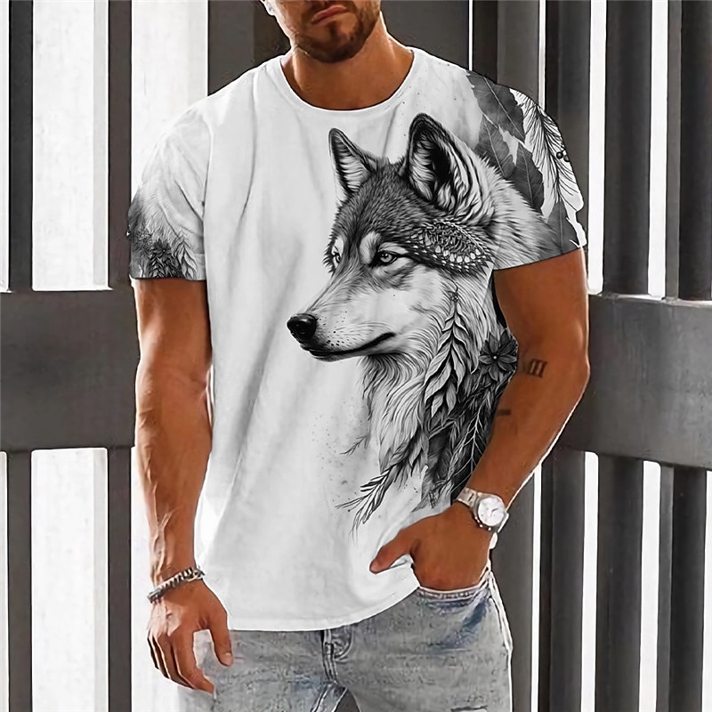 Men's Graphic Animal Wolf T Shirt Short Sleeve T shirt 3D Print Crew Neck Shirt Vintage Fashion Designer Outdoor Daily Sports Red Green Dark Blue Spring & Summer Clothing Apparel S M L XL 2XL 3XL4