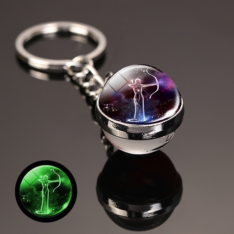 12 Constellation Luminous Keychain Glass Ball Pendant Zodiac Sign Keychain Glow In The Dark Key Chain Holder Men Women Birthday Gifts4