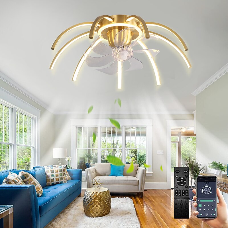 Ceiling Fan with Light Dimmable 65cm 6 Wind Speeds Modern Ceiling Fan for Bedroom, Living Room App & Remote Control 110-240V