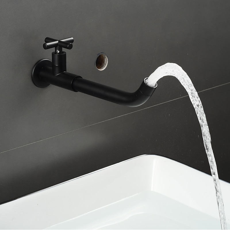 Bathroom Faucet Sink Only Cold Water Basin Taps Wall Mounted, 360 Rotates Single Handle Antique Brass Washroom Vessel Tap Black Chrome Golden White2