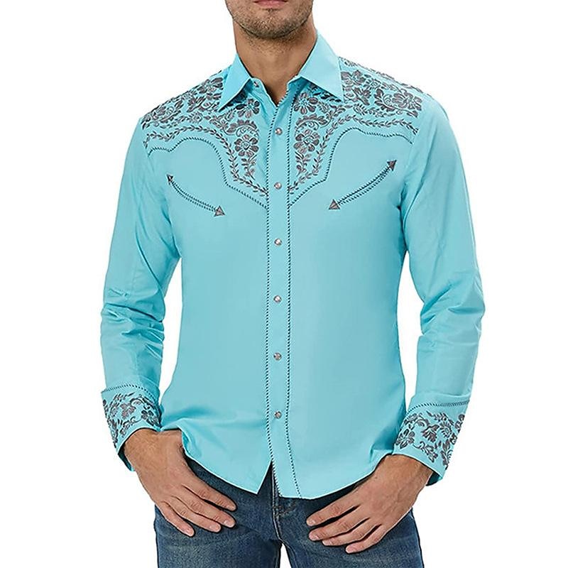 West Cowboy Shirt Cosplay Costume Long Sleeve Casual Button Down Shirt Retro Vintage Men's Top Party Carnival Halloween4