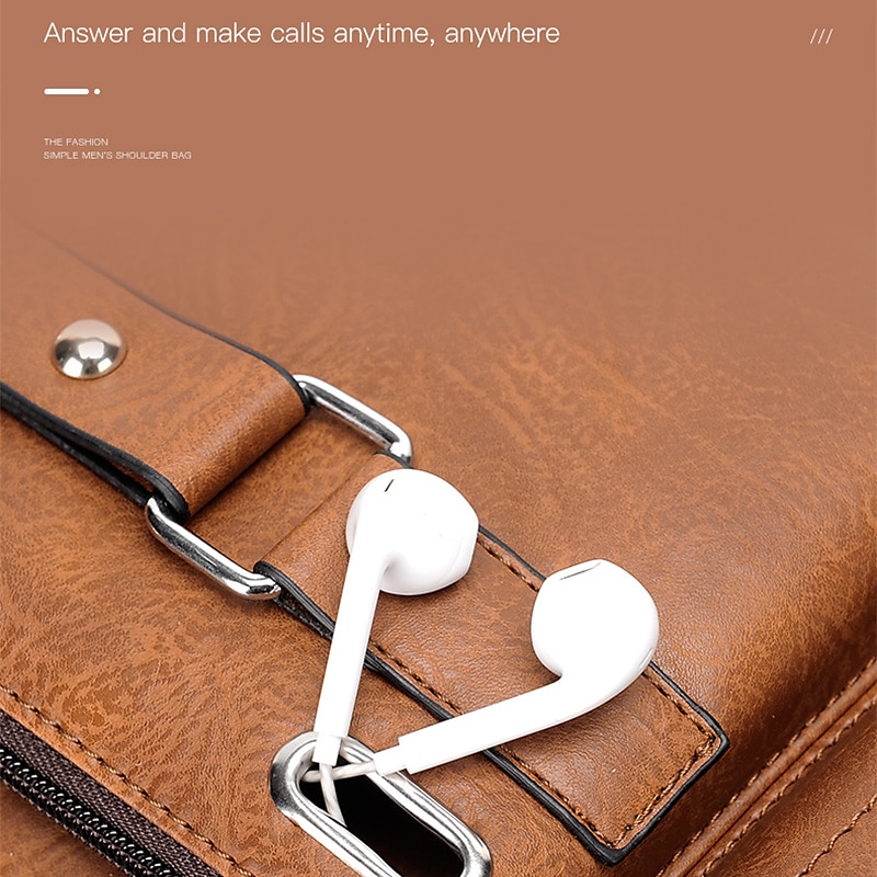 Men's Brown Faux Leather Messenger Bag with Multiple Pockets and Adjustable Strap - Stylish and Functional Crossbody Bag for Travel and Daily Use2