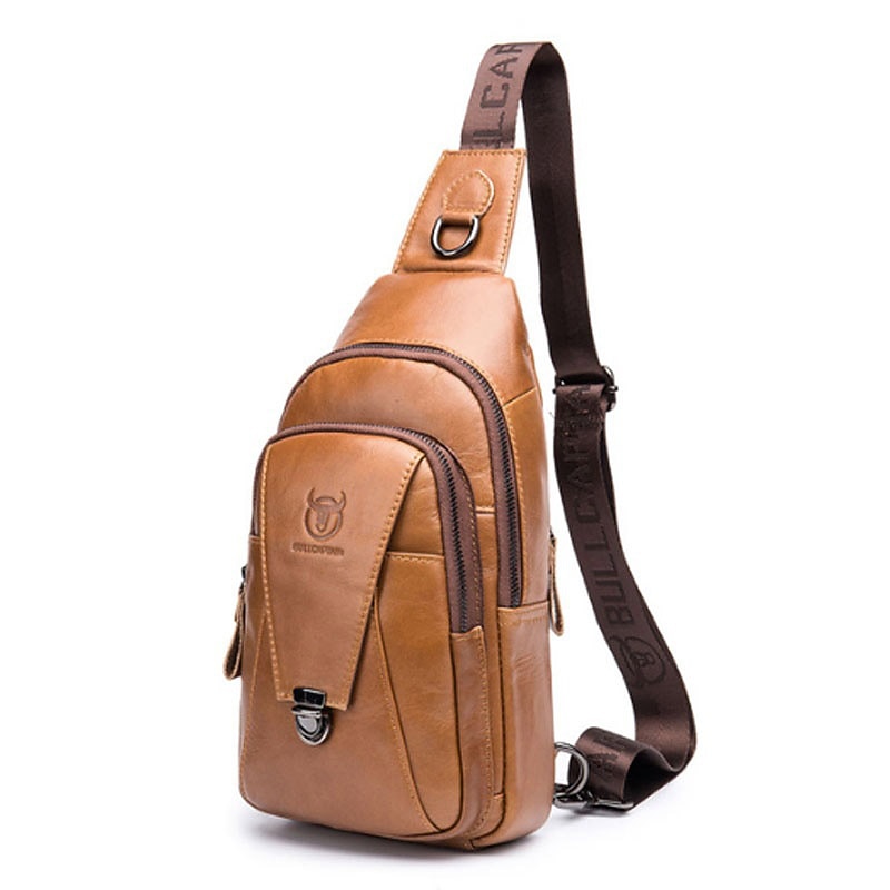 BULL CAPTAIN High Quality Men Genuine Leather Cowhide Vintage Chest Back Pack Travel fashion Cross Body Messenger Shoulder Bag 12