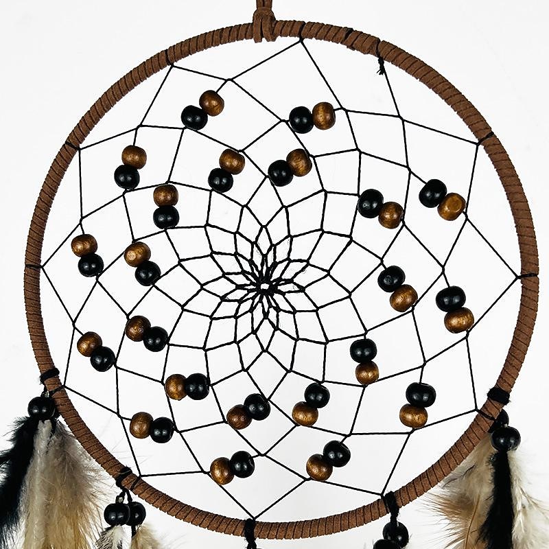 Brown Dream Catcher Handmade Gift Feather Hook Flower Wind Chime with One Circles Ornament Wall Hanging Decor Art Boho Style 16x56cm/6.2''x22''4