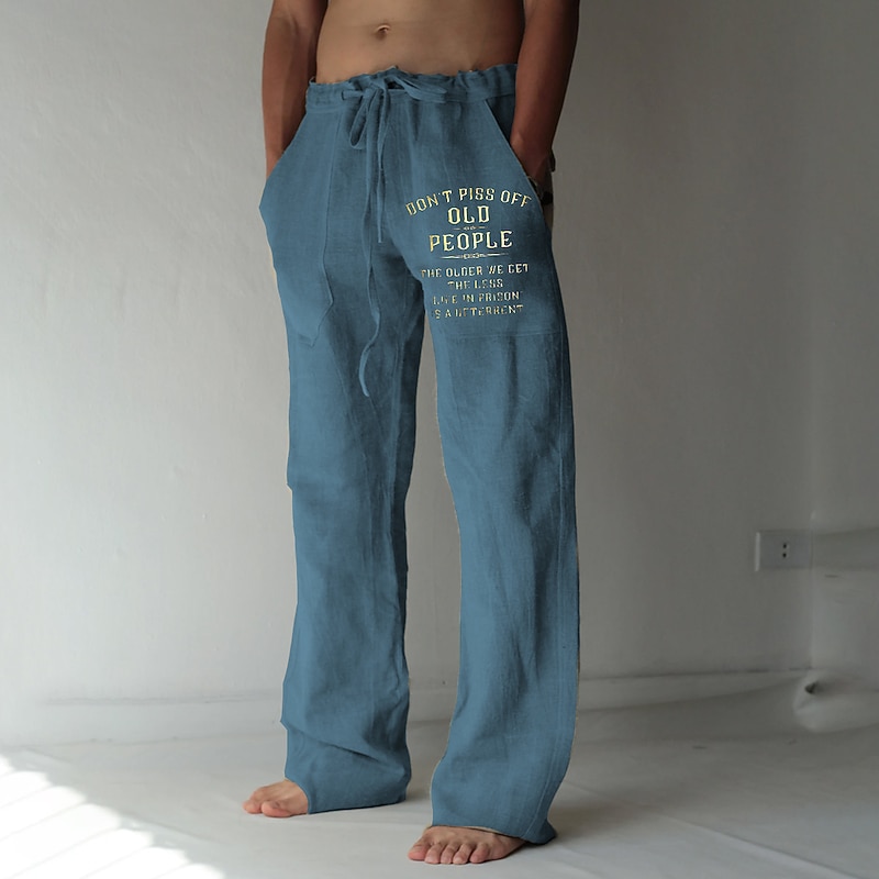 Men's Letter Graphic Prints Trousers Summer Pants Beach Pants Mid Waist Streetwear Hawaiian Designer Casual Daily Holiday Elastic Waist 3D Print Drawstring Spring & Summer 3D Print Blue Green Gray2