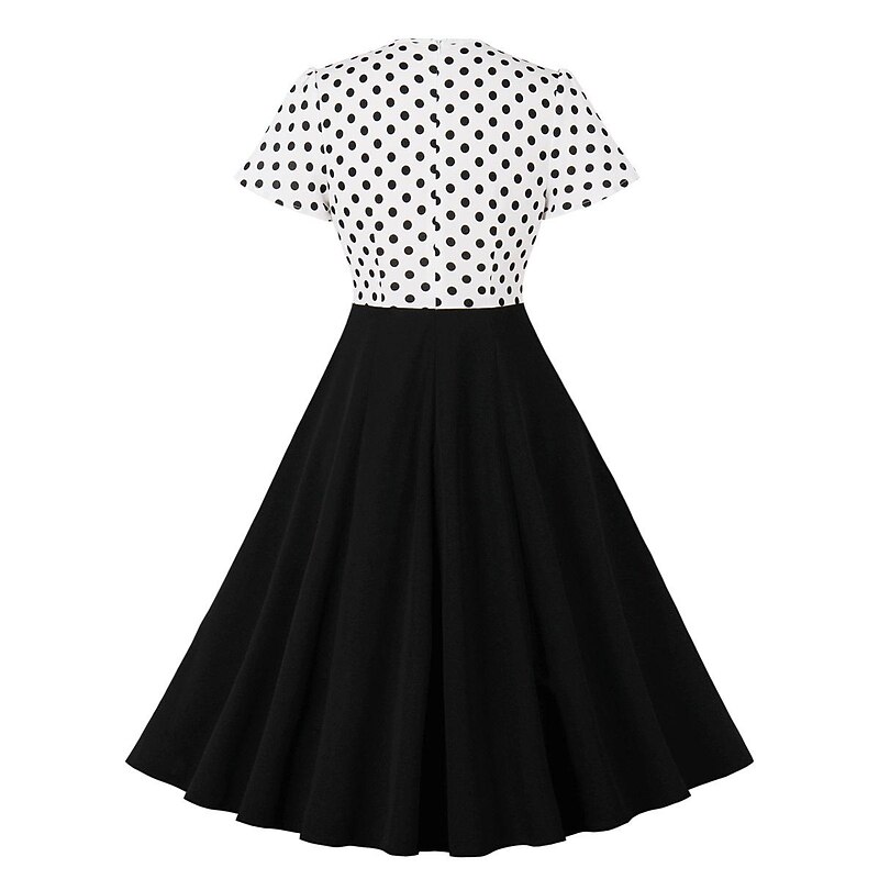 Polka Dots Retro Vintage 1950s Grease Outfits Midi A-Line Dress Swing Dress Flare Dress Color-Blocking Polka Dot Bow Tied Neck Fancy Dress Women's Masquerade Casual Daily Adults' Dress Homecoming2