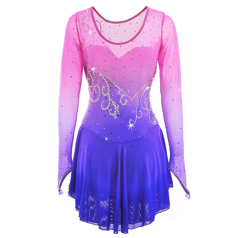 Figure Skating Dress Women's Girls' Ice Skating Dress Outfits Yellow Dark Red Dusty Rose Halo Dyeing Mesh Spandex High Elasticity Competition Skating Wear Ice Skating Figure Skating3