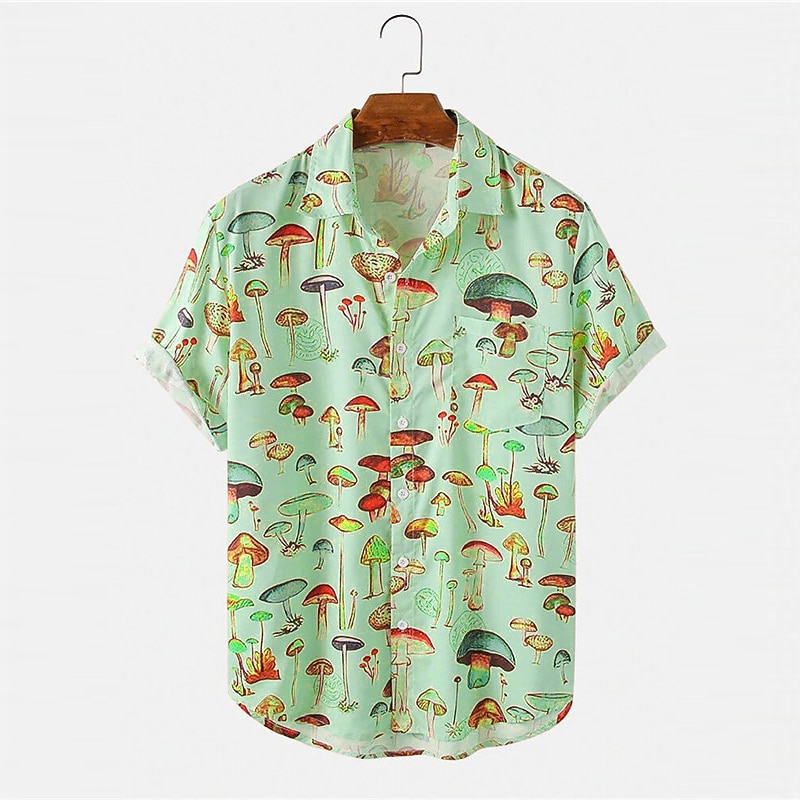 Men's Mushroom Tropical Plants Shirt Summer Hawaiian Shirt Aloha Shirt Short Sleeves Shirt Turndown Tropical Fashion Hawaiian Outdoor Street Hawaiian Pink Purple Green S M L2