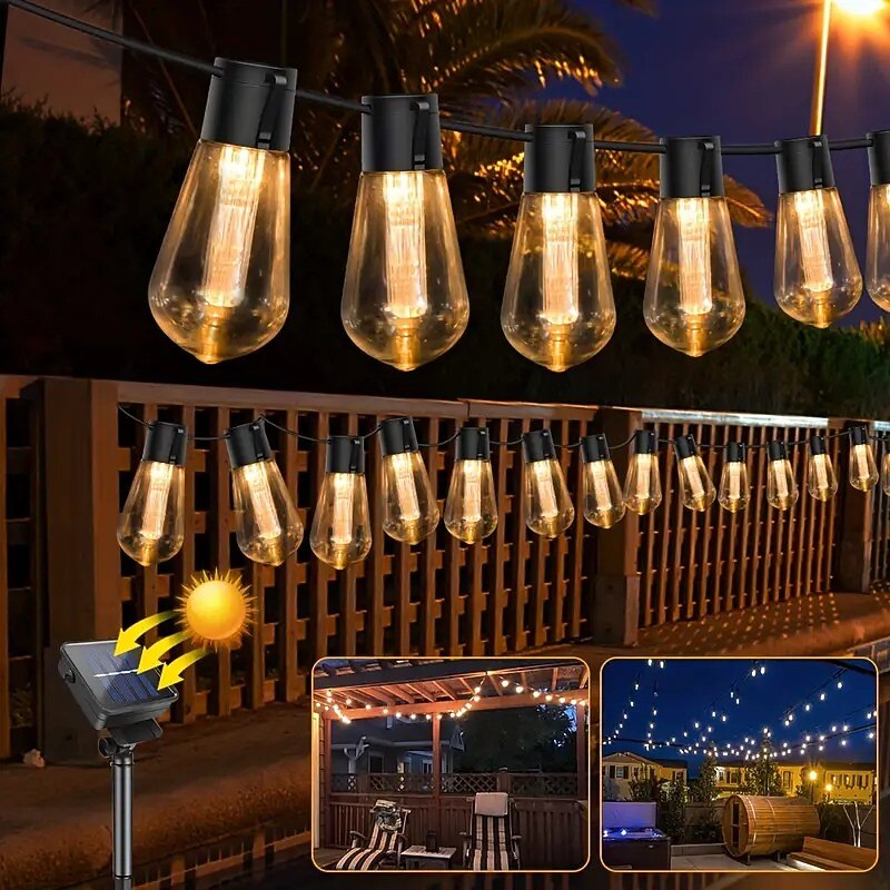 Solar String Lights Outdoor Waterproof 3.5M 10 Bulbs Shatterproof Bulbs Patio Lights Retro Style Solar Powered Hanging Lights for Christmas Garden Yard Wedding Party Decor