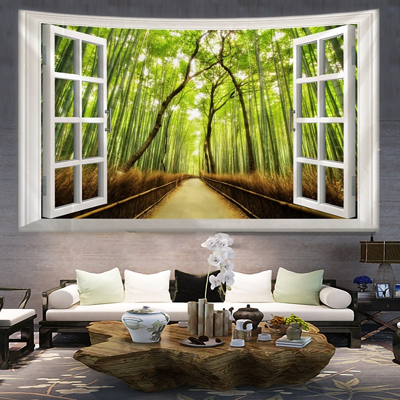 Window Scenery Hanging Tapestry Wall Art Large Tapestry Mural Decor Photograph Backdrop Blanket Curtain Home Bedroom Living Room Decoration4