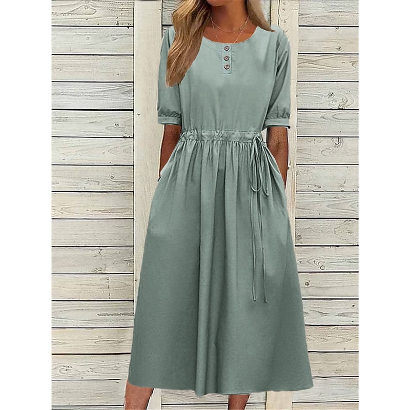 Women's Navy Blue Blue Light Purple Summer Spring Fall Midi Dress Casual Dress Swing Dress Basic Modern Casual Outdoor Daily Loose Fit Plain Crew Neck4