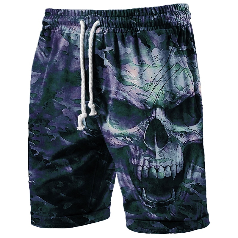 Men's Skull Graphic Prints Halloween Costumes Active Sweat Shorts Terry Shorts Mid Waist Fashion Streetwear Classic Style Sports Outdoor Casual Daily Drawstring Elastic Waist Print Designer Clothing4