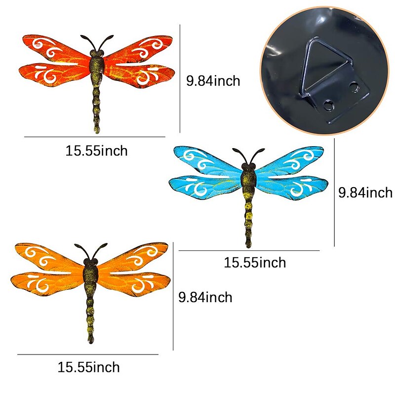 Wall Art Metal Dragonfly Wall Decor Outdoor Garden Fence ArtHanging Decorations for Living Room Bedroom 1pc2