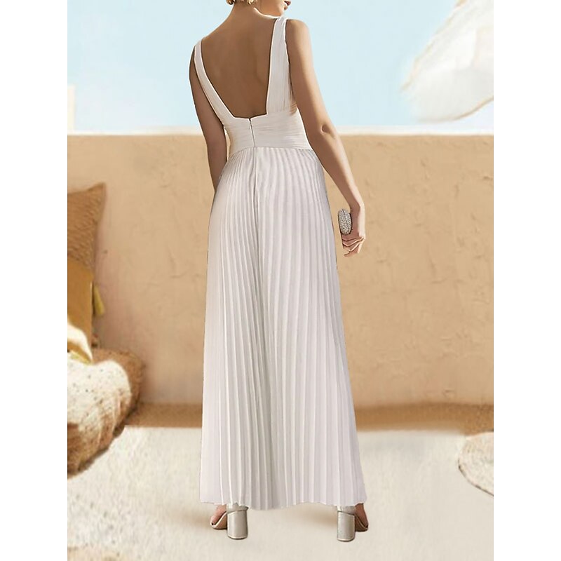 Jumpsuits Elegant Dress Wedding Guest Summer Ankle Length Sleeveless V Neck Chiffon Ladder Back with Pleats Crystals2