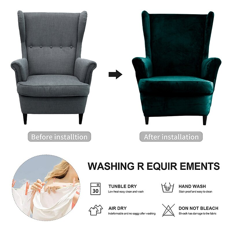 Velvet Stretch Wingback Chair Cover Spandex Arm Chair Cover Wing Chair Slipcovers Sofa Cover for Dogs Pet, Washable Couch Furniture Protector3