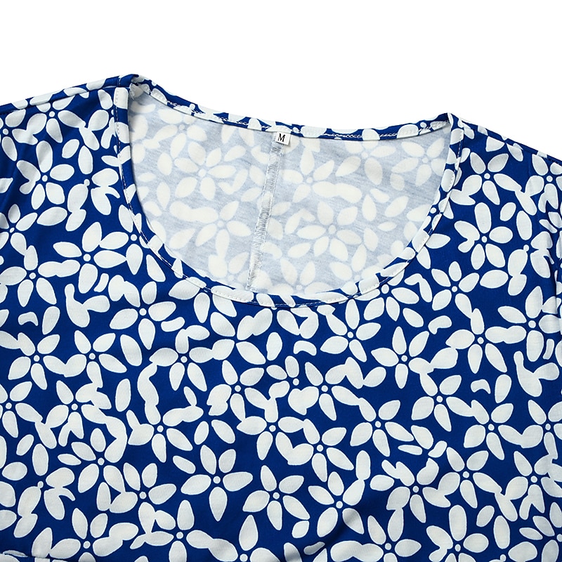 Women's Casual Dress Midi Dress Blue Short Sleeve Floral Ruched Spring Summer Crew Neck Basic 2023 S M L XL XXL 3XL4