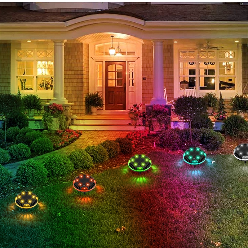 Solar Ground Lights Outdoor Garden Yard Patio Disk Light Multi-Color Auto-Changing 10LED Waterproof In-Ground Landscape Lighting3