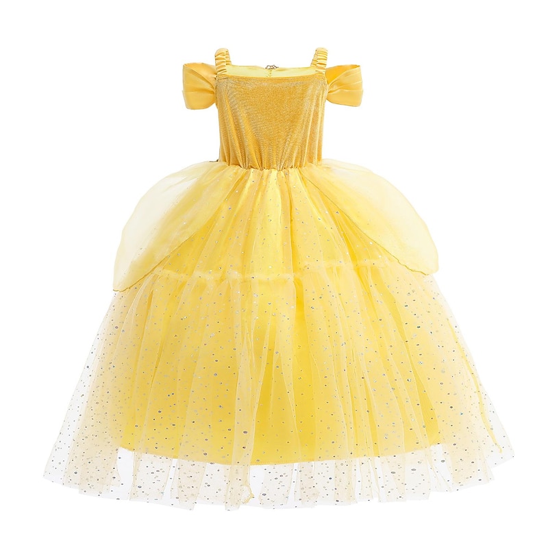 Belle Princess Dress Flower Girl Dress Tulle dress Girls' Beauty and Beast Movie Cosplay Costume Yellow Dress Masquerade Organza3