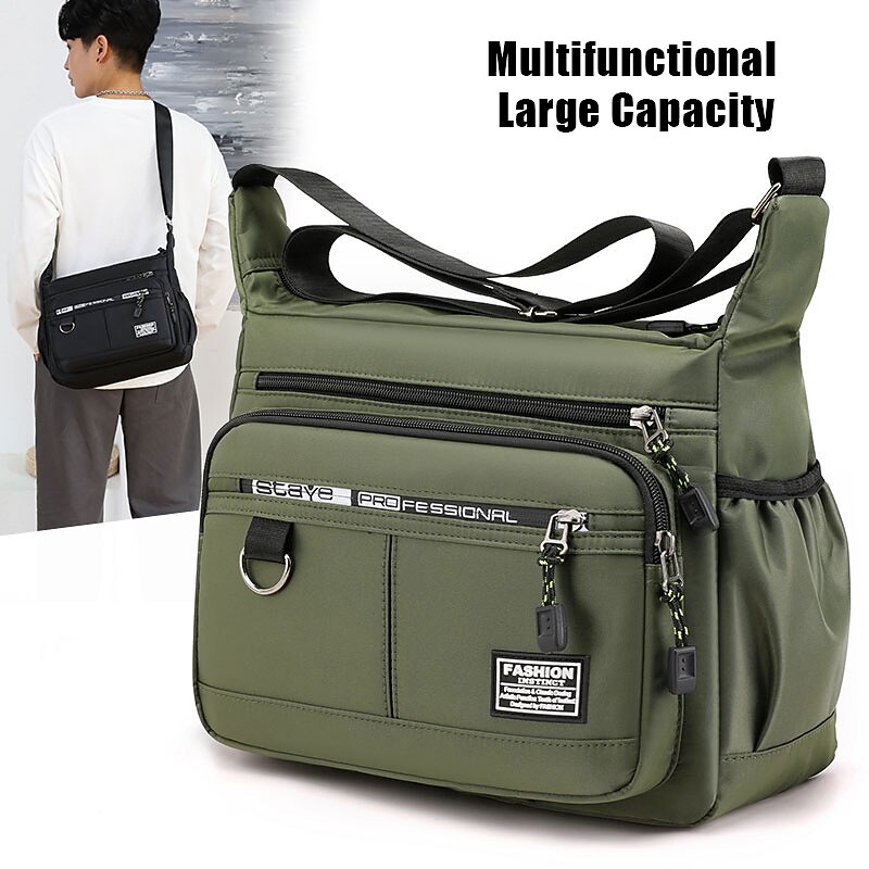 Men's Crossbody Bag Shoulder Bag Messenger Bag Nylon Outdoor Daily Zipper Adjustable Large Capacity Waterproof Solid Color Letter Black Deep Blue Army Green