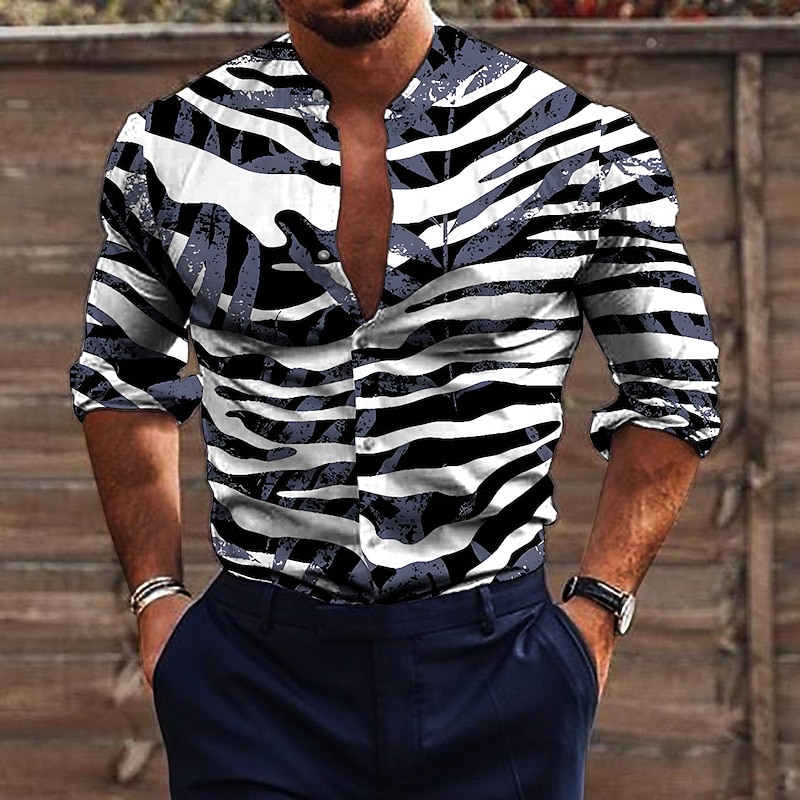 Men's Animal Tiger Shirt Button Up Shirt Long Sleeve Fashion Designer Casual Outdoor Vacation Daily Spring & Summer Stand Collar Print Button-Down Black-White Black White Red4