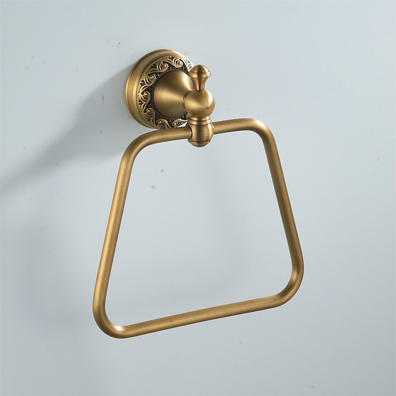 Antique Brushed Brass Towel Holder Towel Ring , Copper for Bathrooms, Trapezoid Hand Towel Rack Wall Mounted Decorative3