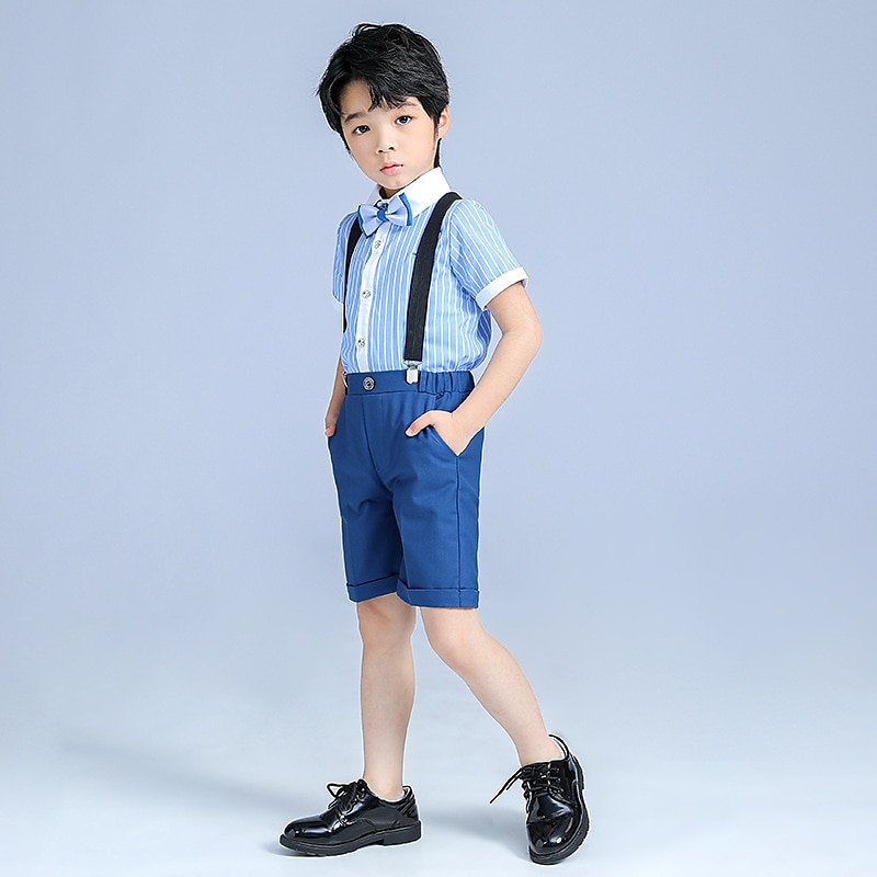 Boys 3D Solid Color Jacket & Pants Clothing Set Sleeveless Summer Spring Gentle Preppy Style Cotton Kids 4-13 Years Formal Birthday Regular Fit4
