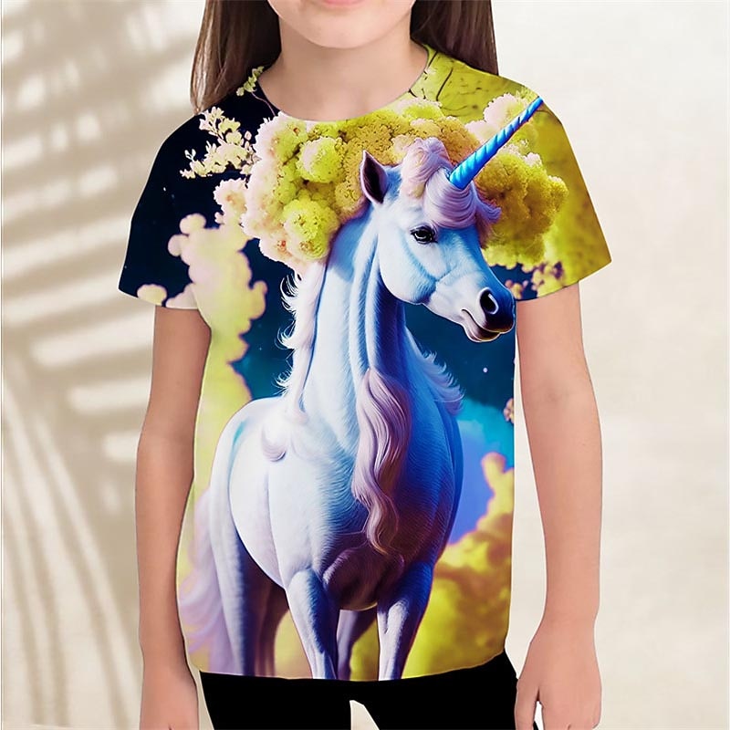 Girls' 3D Graphic Unicorn Cloud T shirt Tee Short Sleeve 3D Print Summer Spring Active Fashion Cute Kids 3-12 Years Outdoor Casual Daily Regular Fit2