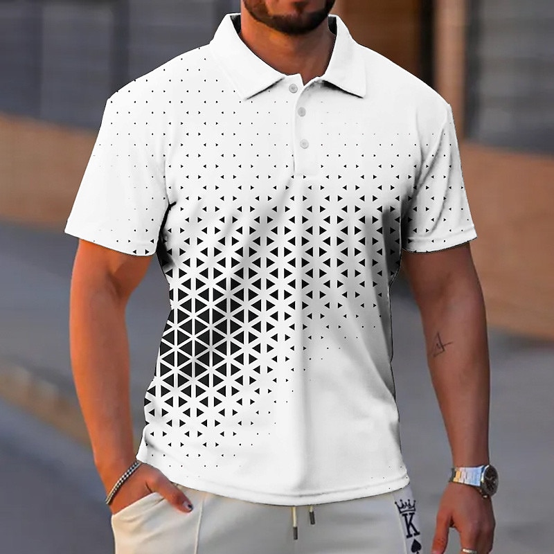 Men's Geometric Neon Polo Shirts Golf Shirt Short Sleeve Polo Shirts Collared Shirts Casual Vacation Wear Formal Wear Festival Wear Buttons 3D Print White Purple Gray2