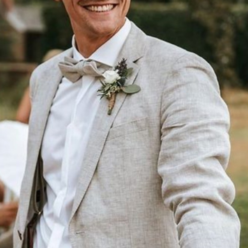 Men's Wedding Beach Linen Suits Notch Beige Solid Colored Tailored Fit 2 Piece Single Breasted One-button2