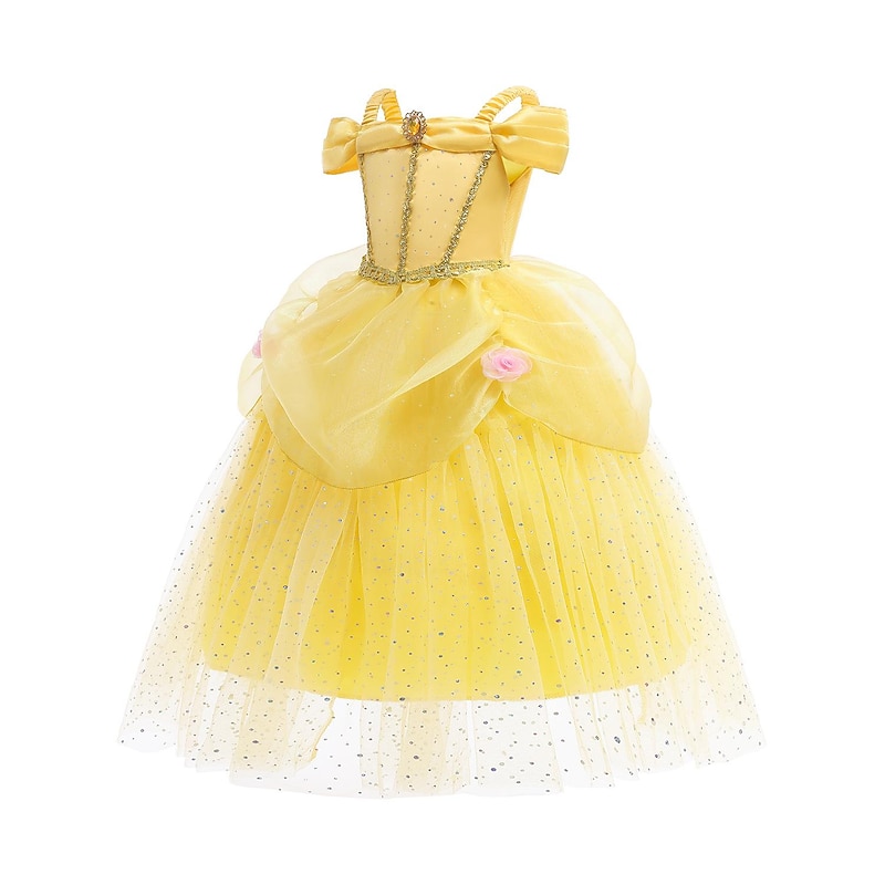 Belle Princess Dress Flower Girl Dress Tulle dress Girls' Beauty and Beast Movie Cosplay Costume Yellow Dress Masquerade Organza2