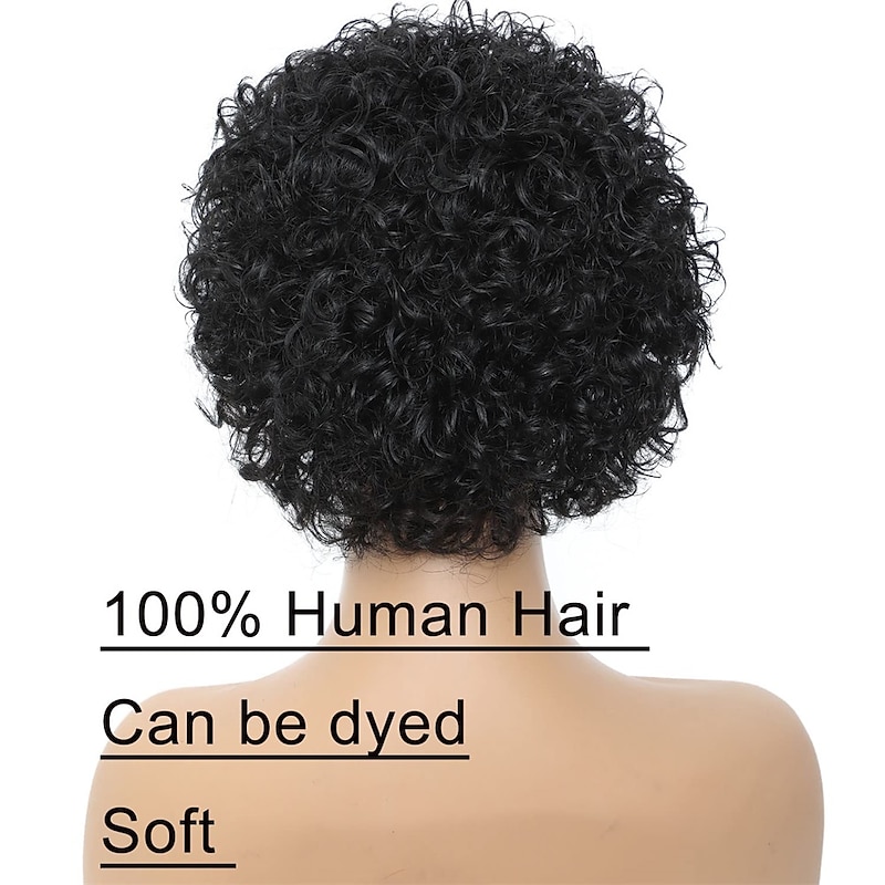 Headband Wig Human Hair Short Curly Pixie Cut Headband Wigs for Black Women Human Hair Half wigs 150% Density Natural Black 6 Inch4