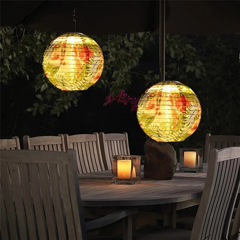 Outdoor Solar Lanterns Garden Splar Camping Hanging LED Light LED Solar Light Chinese Hanging Nylon Fabric Lantern Lamp for Home Outdoor Decor