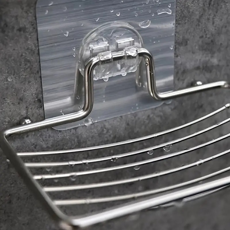 2pcs Stainless Steel Soap Dish Holder Self Adhesive Wall Mounted Soap Sponge Holder Soap Saver Rack For Home Kitchen Bathroom Shower Bathroom Accessories4