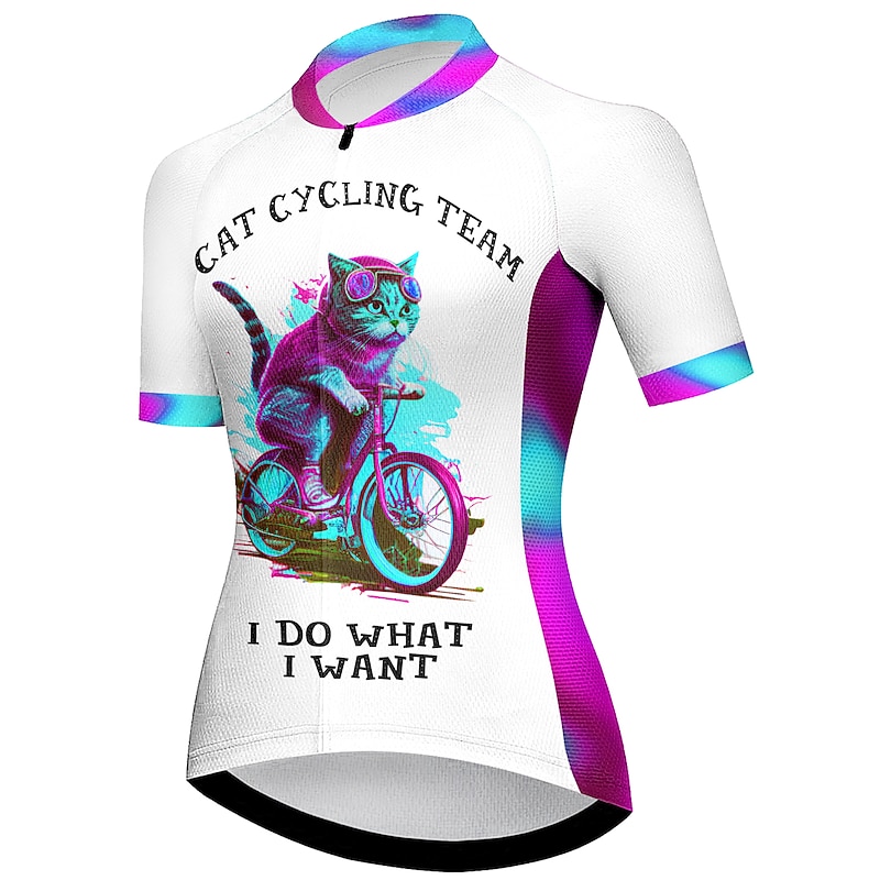 Women's Cycling Jersey Cat Funny Short Sleeve Bike Jersey Top with 3 Rear Pockets Mountain Bike MTB Road Bike Cycling Quick Dry Reflective Strips Back Pocket Moisture Wicking Sports Red Blue Rose Red2