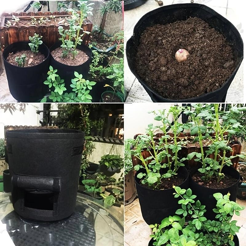 2pcs Potato Grow Bags 4/7/10 Gallon Inflatable Waterproof Fabric Sweet Potato Planter Window Vegetable Peanut Grow Box Nursery Garden Bucket3