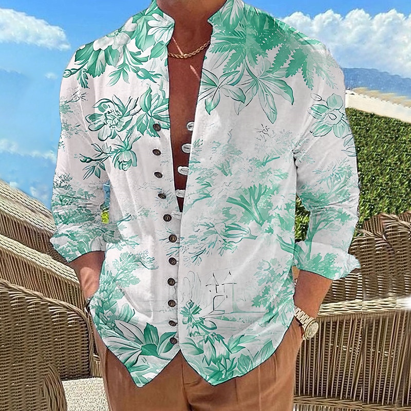 Men's Floral Shirt Button Up Shirt Long Sleeve Fashion Designer Casual Vacation Daily Going out Fall Autumn / Fall Spring & Summer Stand Collar Print Red Blue Purple Green2