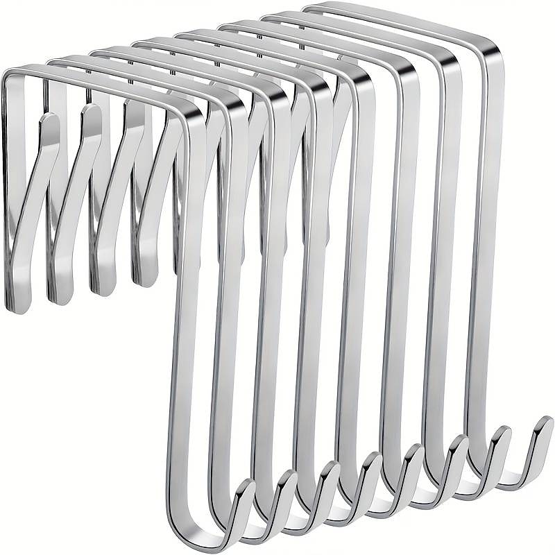 8pcs Over The Door Hooks Heavy Duty Stainless Steel Hanger Organizer For Living Room Bathroom Bedroom Kitchen Hanging Clothes Towels Hats Coats Bags - Main Image