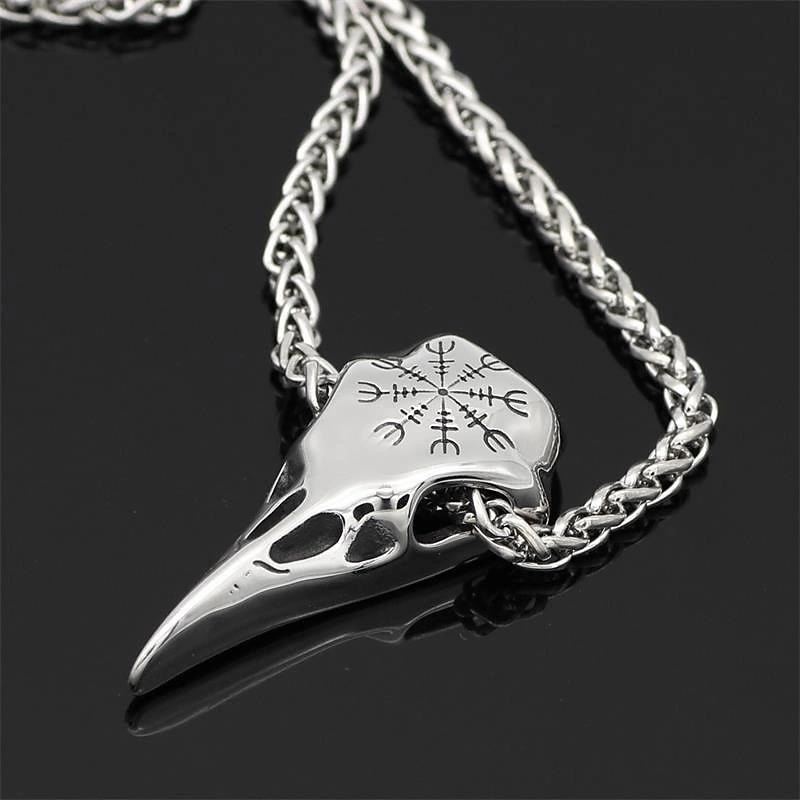 Viking Necklace Crow Skull Pendant Odin Rune Amulet Men's Medieval Pirate Jewelry Retro Vintage3