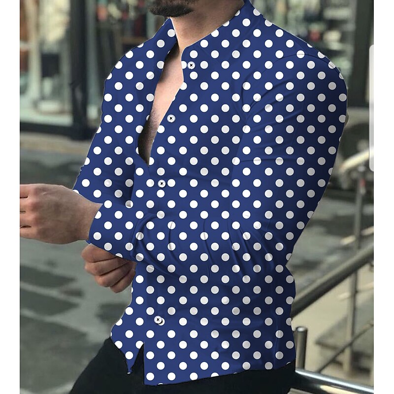 Men's Polka Dot Geometric Pattern Shirt Button Up Shirt Long Sleeve Sports Fashion Designer Daily Holiday Summer Spring Turndown Print Black Red Navy Blue Blue2