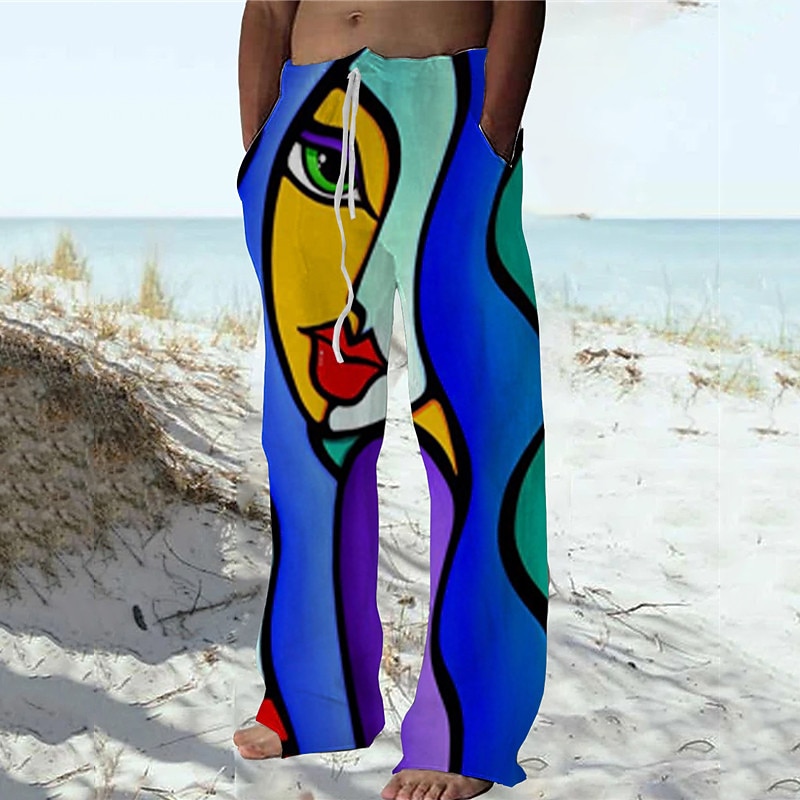 Men's Trousers Summer Pants Beach Pants Drawstring Elastic Waist 3D Print Abstract Graphic Prints Comfort Casual Daily Holiday Streetwear Hawaiian Blue4