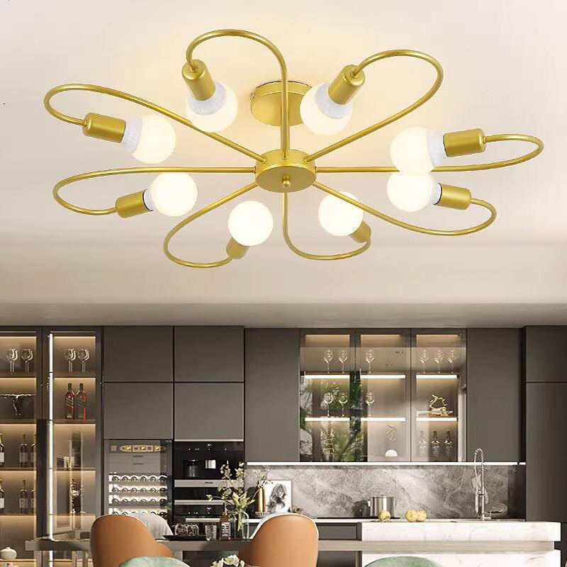 LED Ceiling Light 6/8-Light Dimmable with Remote Contral Flush Mount Ceiling Lamp Acrylic Lampshade Chandelier Bedroom Living Room Flower Shape Light Black/White 110-240V