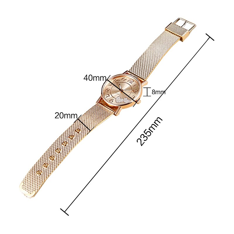 Women Quartz Wristwatch Luxury Minimalist Bling Diamond Analog Wristwatch Love Heart Dial Elegant Mesh Belt Female Watch3