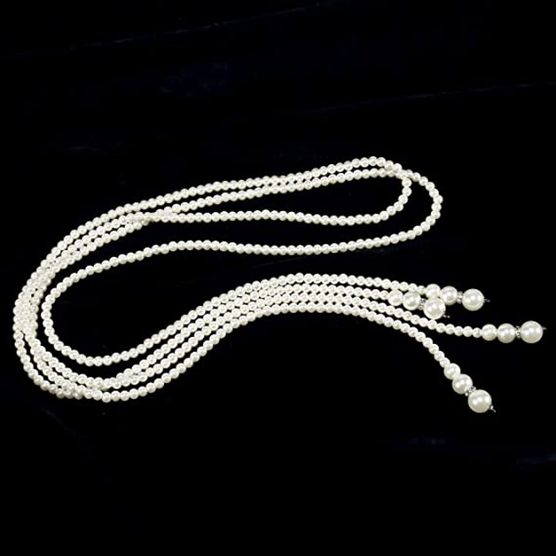Faux Pearl Necklace Long Pearl Necklaces 1920s Accessories for Women Roaring 20s Flapper Vintage Party4