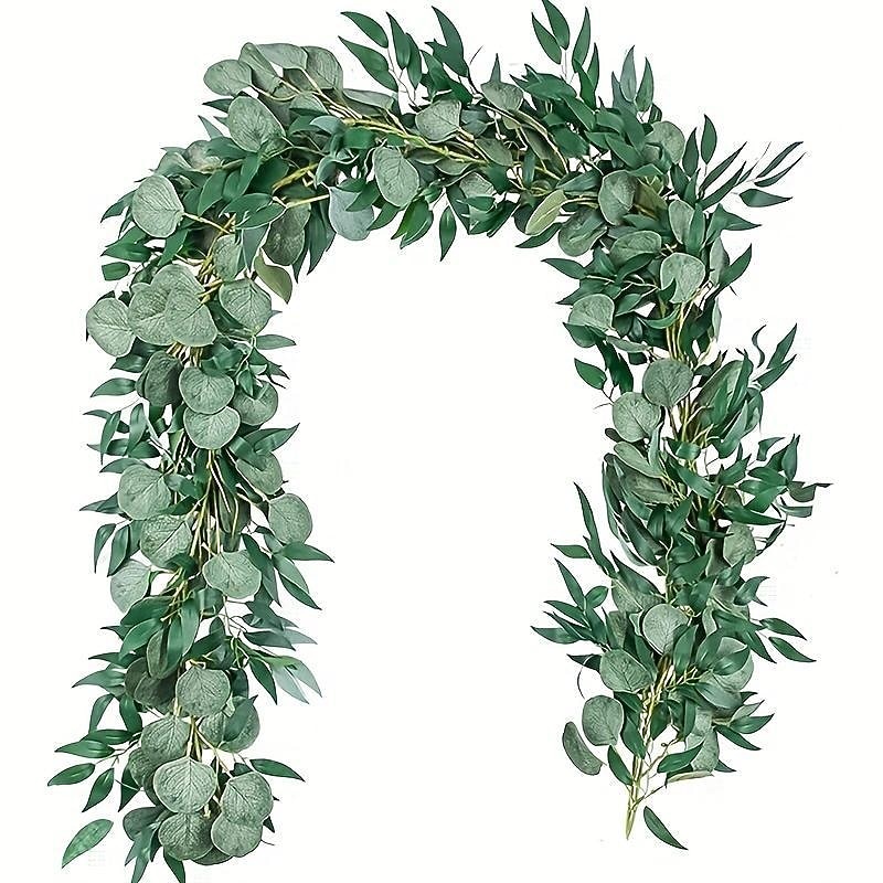 Artificial Eucalyptus Garland Plant, Faux Hanging Eucalyptus Vines Leaves Greenery, Premium Oxidation Resistance Artificial Flower, Wall Decor, Yard Decoration, Yard Supplies, Party Decor, Holiday Supplies, Holiday Arrangement, Garden Decor