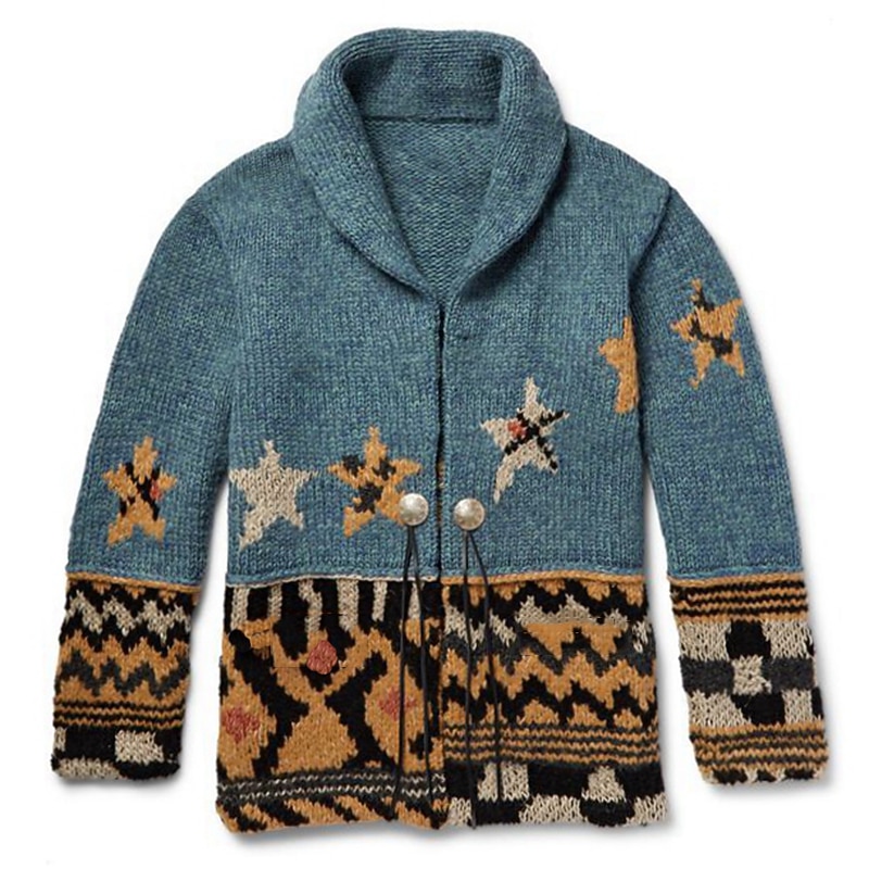 Male Sweater Cardigan Sweater Sweater Jacket Chunky Knit Regular Jacquard Turndown Daily Wear Clothing Apparel Fall & Winter Blue M L XL3