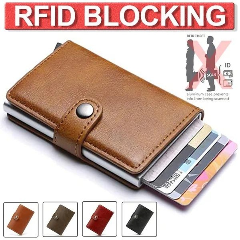 Pop Up RFID Credit Card Holder Wallet Credit Card Holders PU Leather Blocking Rfid Wallet Men Id Card Holder Aluminum Card Case Purse