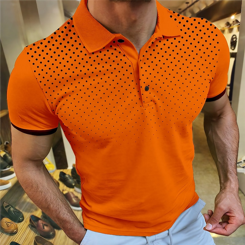 Men's Sport Polo Polo Shirt Casual Holiday Lapel Short Sleeve Fashion Basic Polka Dot Button Summer Regular Fit Wine White Navy Blue Orange Gray Sport Polo