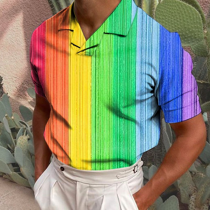 Men's Rainbow Striped Graphic Prints Polo Shirt Golf Shirt Short Sleeves Shirt Cuban Collar Outdoor Street A B C D E Print Clothing Apparel Fashion Designer Casual Breathable3